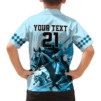 Personalised Kentucky Horse Racing Family Matching Short Sleeve Bodycon Dress and Hawaiian Shirt 151st Anniversary Sporting Art Blue Version LT9