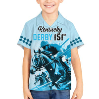 Personalised Kentucky Horse Racing Family Matching Short Sleeve Bodycon Dress and Hawaiian Shirt 151st Anniversary Sporting Art Blue Version LT9