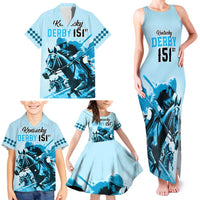Personalised Kentucky Horse Racing Family Matching Tank Maxi Dress and Hawaiian Shirt 151st Anniversary Sporting Art Blue Version LT9