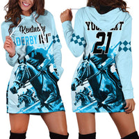 Personalised Kentucky Horse Racing Hoodie Dress 151st Anniversary Sporting Art Blue Version LT9