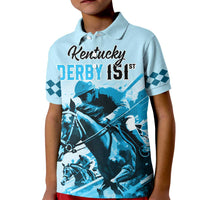 Personalised Kentucky Horse Racing Kid Polo Shirt 151st Anniversary Sporting Art Blue Version LT9