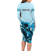 Personalised Kentucky Horse Racing Long Sleeve Bodycon Dress 151st Anniversary Sporting Art Blue Version LT9