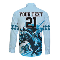 Personalised Kentucky Horse Racing Long Sleeve Button Shirt 151st Anniversary Sporting Art Blue Version LT9