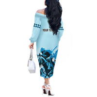 Personalised Kentucky Horse Racing Off The Shoulder Long Sleeve Dress 151st Anniversary Sporting Art Blue Version LT9