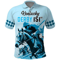 Personalised Kentucky Horse Racing Polo Shirt 151st Anniversary Sporting Art Blue Version LT9