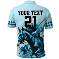Personalised Kentucky Horse Racing Polo Shirt 151st Anniversary Sporting Art Blue Version LT9