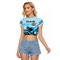 Personalised Kentucky Horse Racing Raglan Cropped T Shirt 151st Anniversary Sporting Art Blue Version LT9