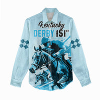 Personalised Kentucky Horse Racing Women Casual Shirt 151st Anniversary Sporting Art Blue Version LT9