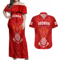 Georgia Rugby Couples Matching Off Shoulder Maxi Dress and Hawaiian Shirt World Cup 2023 Come On Lelos LT9 - Wonder Print Shop