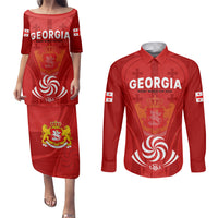 Georgia Rugby Couples Matching Puletasi Dress and Long Sleeve Button Shirts World Cup 2023 Come On Lelos LT9 - Wonder Print Shop