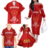 Georgia Rugby Family Matching Off Shoulder Long Sleeve Dress and Hawaiian Shirt World Cup 2023 Come On Lelos - Wonder Print Shop