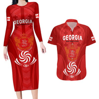 Custom Georgia Rugby Couples Matching Long Sleeve Bodycon Dress and Hawaiian Shirt World Cup 2023 Come On Lelos LT9 - Wonder Print Shop