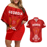 Custom Georgia Rugby Couples Matching Off Shoulder Short Dress and Hawaiian Shirt World Cup 2023 Come On Lelos LT9 - Wonder Print Shop