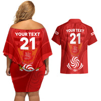 Custom Georgia Rugby Couples Matching Off Shoulder Short Dress and Hawaiian Shirt World Cup 2023 Come On Lelos LT9 - Wonder Print Shop