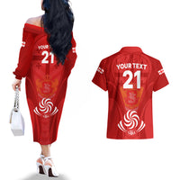 Custom Georgia Rugby Couples Matching Off The Shoulder Long Sleeve Dress and Hawaiian Shirt World Cup 2023 Come On Lelos LT9 - Wonder Print Shop