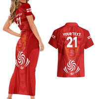 Custom Georgia Rugby Couples Matching Short Sleeve Bodycon Dress and Hawaiian Shirt World Cup 2023 Come On Lelos LT9 - Wonder Print Shop