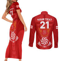 Custom Georgia Rugby Couples Matching Short Sleeve Bodycon Dress and Long Sleeve Button Shirts World Cup 2023 Come On Lelos LT9 - Wonder Print Shop