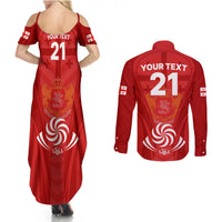 Custom Georgia Rugby Couples Matching Summer Maxi Dress and Long Sleeve Button Shirts World Cup 2023 Come On Lelos LT9 - Wonder Print Shop