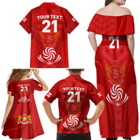 Custom Georgia Rugby Family Matching Off Shoulder Maxi Dress and Hawaiian Shirt World Cup 2023 Come On Lelos LT9 - Wonder Print Shop