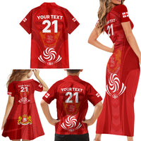 Custom Georgia Rugby Family Matching Short Sleeve Bodycon Dress and Hawaiian Shirt World Cup 2023 Come On Lelos - Wonder Print Shop