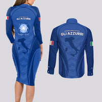 Italy Rugby Couples Matching Long Sleeve Bodycon Dress and Long Sleeve Button Shirts World Cup 2023 Go Gli Azzurri Sporty Style LT9 - Wonder Print Shop