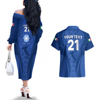 Custom Italy Rugby Couples Matching Off The Shoulder Long Sleeve Dress and Hawaiian Shirt World Cup 2023 Go Gli Azzurri Sporty Style LT9 - Wonder Print Shop