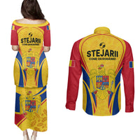 Romania Rugby Couples Matching Puletasi Dress and Long Sleeve Button Shirts The Oaks World Cup 2023 Go Stejarii LT9 - Wonder Print Shop