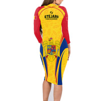 Romania Rugby Family Matching Long Sleeve Bodycon Dress and Hawaiian Shirt The Oaks World Cup 2023 Go Stejarii LT9 - Wonder Print Shop