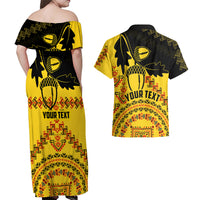 Personalised Romania Oaks Rugby Couples Matching Off Shoulder Maxi Dress and Hawaiian Shirt Romanian Pattern With Embroidery Motif LT9 - Wonder Print Shop