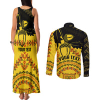 Personalised Romania Oaks Rugby Couples Matching Tank Maxi Dress and Long Sleeve Button Shirts Romanian Pattern With Embroidery Motif LT9 - Wonder Print Shop