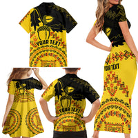 Personalised Romania Oaks Rugby Family Matching Short Sleeve Bodycon Dress and Hawaiian Shirt Romanian Pattern With Embroidery Motif - Wonder Print Shop