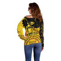 Personalised Romania Oaks Rugby Off Shoulder Sweater Romanian Pattern With Embroidery Motif - Wonder Print Shop
