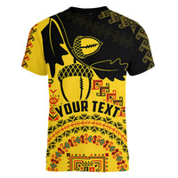 Personalised Romania Oaks Rugby Women V Neck T Shirt Romanian Pattern With Embroidery Motif - Wonder Print Shop