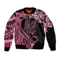 Polynesian Floral Butterfly Bomber Jacket Breast Cancer Pink Ribbon LT9 - Wonder Print Shop