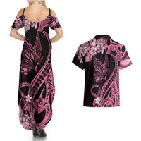 Polynesian Floral Butterfly Couples Matching Summer Maxi Dress and Hawaiian Shirt Breast Cancer Pink Ribbon LT9 - Wonder Print Shop