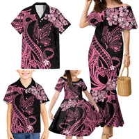 Polynesian Floral Butterfly Family Matching Mermaid Dress and Hawaiian Shirt Breast Cancer Pink Ribbon LT9 - Wonder Print Shop