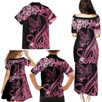 Polynesian Floral Butterfly Family Matching Puletasi Dress and Hawaiian Shirt Breast Cancer Pink Ribbon - Wonder Print Shop