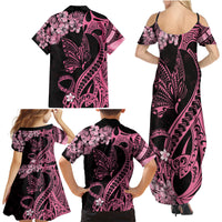 Polynesian Floral Butterfly Family Matching Summer Maxi Dress and Hawaiian Shirt Breast Cancer Pink Ribbon - Wonder Print Shop