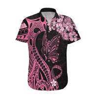 Polynesian Floral Butterfly Hawaiian Shirt Breast Cancer Pink Ribbon - Wonder Print Shop