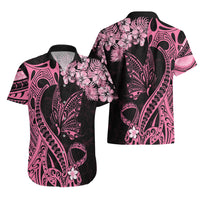 Polynesian Floral Butterfly Hawaiian Shirt Breast Cancer Pink Ribbon - Wonder Print Shop