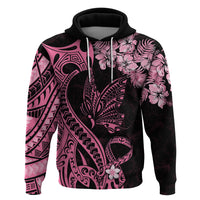 Polynesian Floral Butterfly Hoodie Breast Cancer Pink Ribbon - Wonder Print Shop