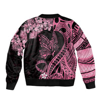 Polynesian Floral Butterfly Sleeve Zip Bomber Jacket Breast Cancer Pink Ribbon - Wonder Print Shop