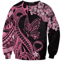 Polynesian Floral Butterfly Sweatshirt Breast Cancer Pink Ribbon - Wonder Print Shop