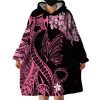 Polynesian Floral Butterfly Wearable Blanket Hoodie Breast Cancer Pink Ribbon - Wonder Print Shop