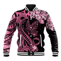Personalised Polynesian Floral Butterfly Baseball Jacket Breast Cancer Pink Ribbon LT9 - Wonder Print Shop