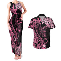 Personalised Polynesian Floral Butterfly Couples Matching Tank Maxi Dress and Hawaiian Shirt Breast Cancer Pink Ribbon LT9 - Wonder Print Shop