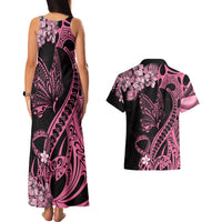 Personalised Polynesian Floral Butterfly Couples Matching Tank Maxi Dress and Hawaiian Shirt Breast Cancer Pink Ribbon LT9 - Wonder Print Shop