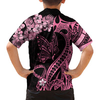 Personalised Polynesian Floral Butterfly Family Matching Long Sleeve Bodycon Dress and Hawaiian Shirt Breast Cancer Pink Ribbon LT9 - Wonder Print Shop