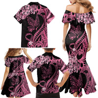 Personalised Polynesian Floral Butterfly Family Matching Mermaid Dress and Hawaiian Shirt Breast Cancer Pink Ribbon LT9 - Wonder Print Shop