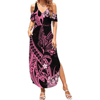 Personalised Polynesian Floral Butterfly Family Matching Summer Maxi Dress and Hawaiian Shirt Breast Cancer Pink Ribbon - Wonder Print Shop